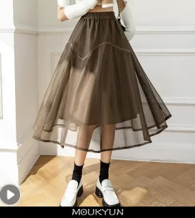 Gonna da donna Moukyun Stile preppy Cuciture irregolari di maglia Gonna a trapezio Moda Impero Vita elastica Za Gonna donna