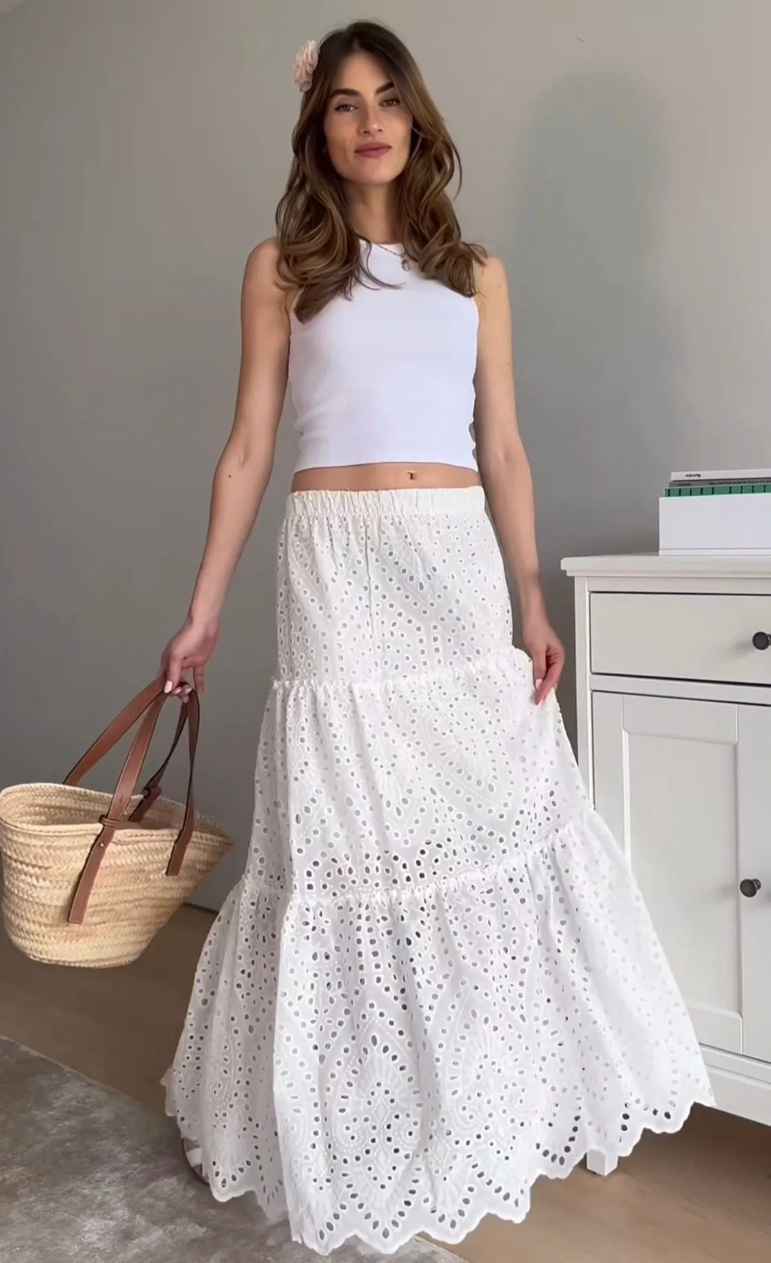 Gonna Donna Lunga Pizzo Sangallo Vita Alta Casual Elegante