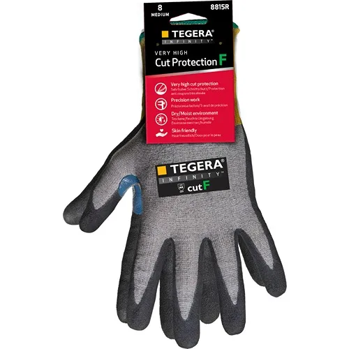 Guanti da lavoro Tegera TEGERA, Tg. 10, in Tecnologia Omni CRF, HPPE, Nylon, Spandex, col. Grigio, Giallo