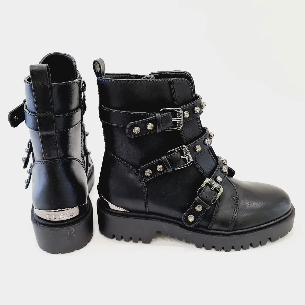 Guess Anfibio Bikers pelle Black fibie + borchie  fondo gomma carro armato 4,5 cm. rif. G607