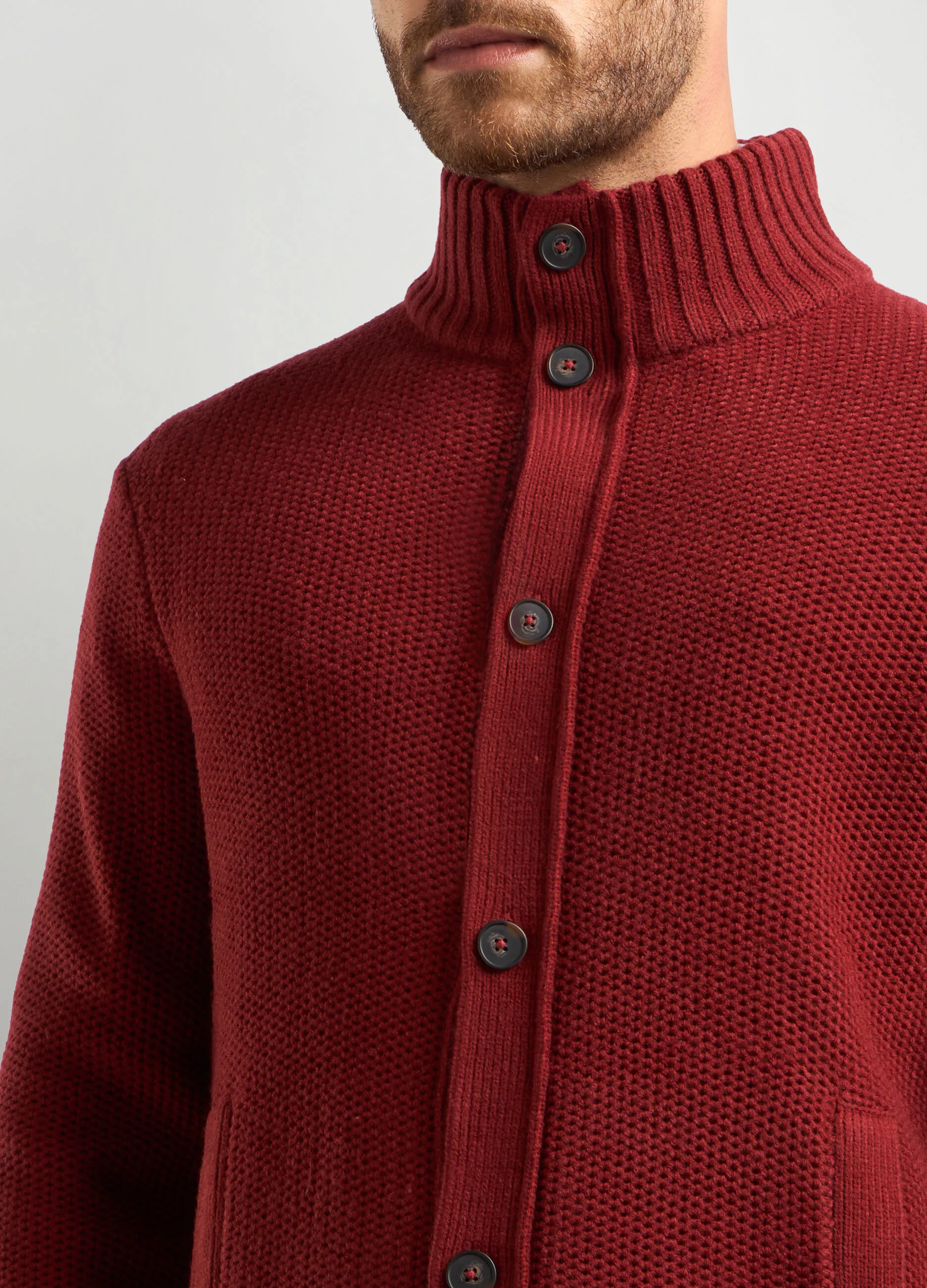 J. HART & BROS  Cardigan collo alto in maglia rasata a rovescio uomo