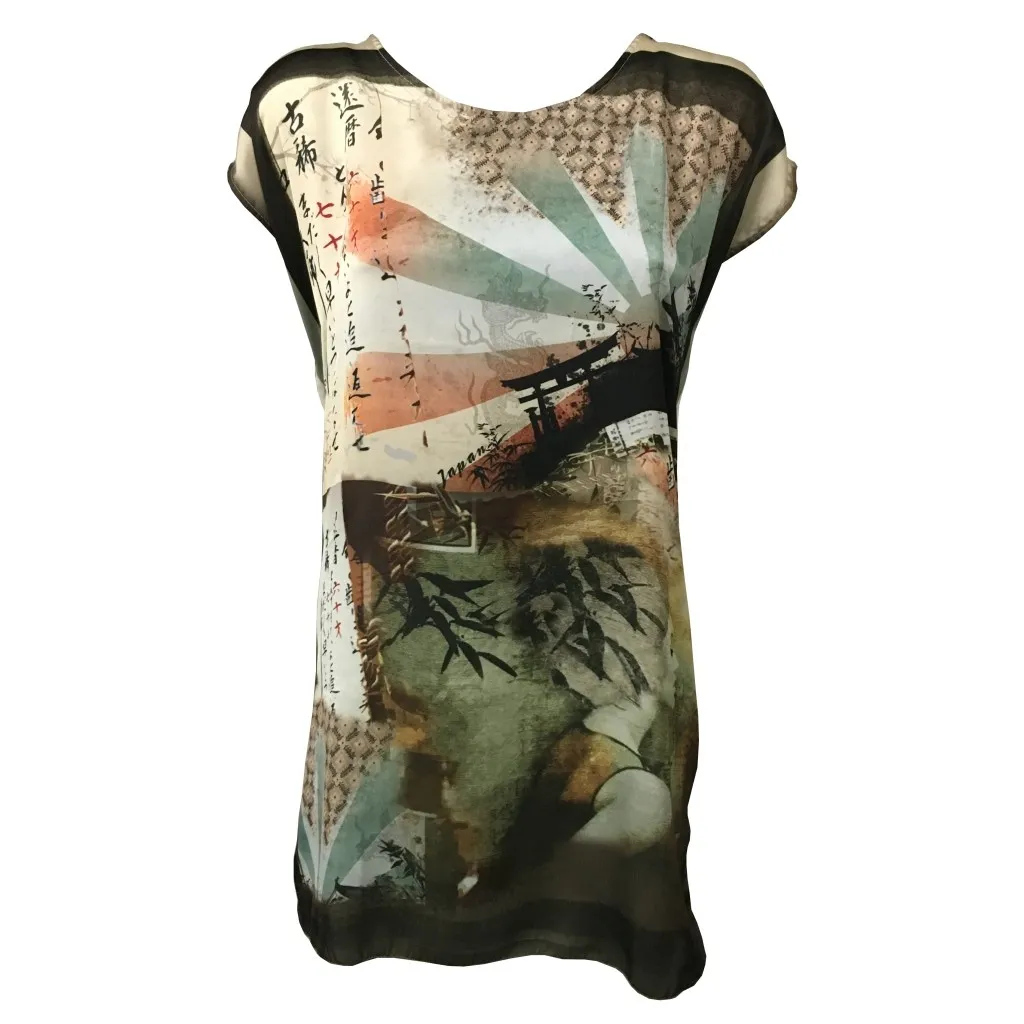 LA FEE MARABOUTEE Maxi maglia Donna maniche corte in tessuto + jersey W7368 MADE ITA