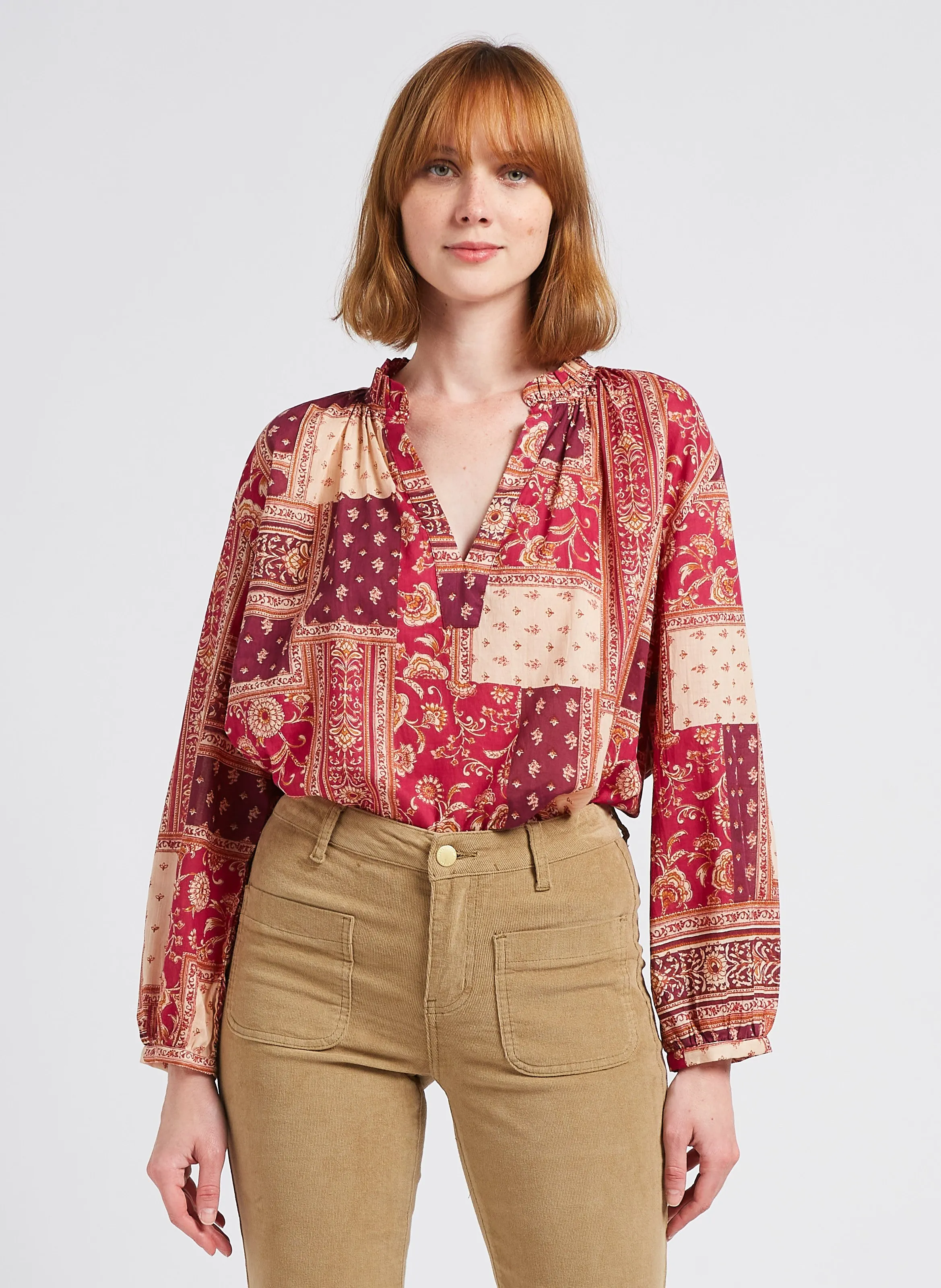 LA PETITE ETOILE   KIANA - Camicia fluida collo serafino stampata in cotone | Blu