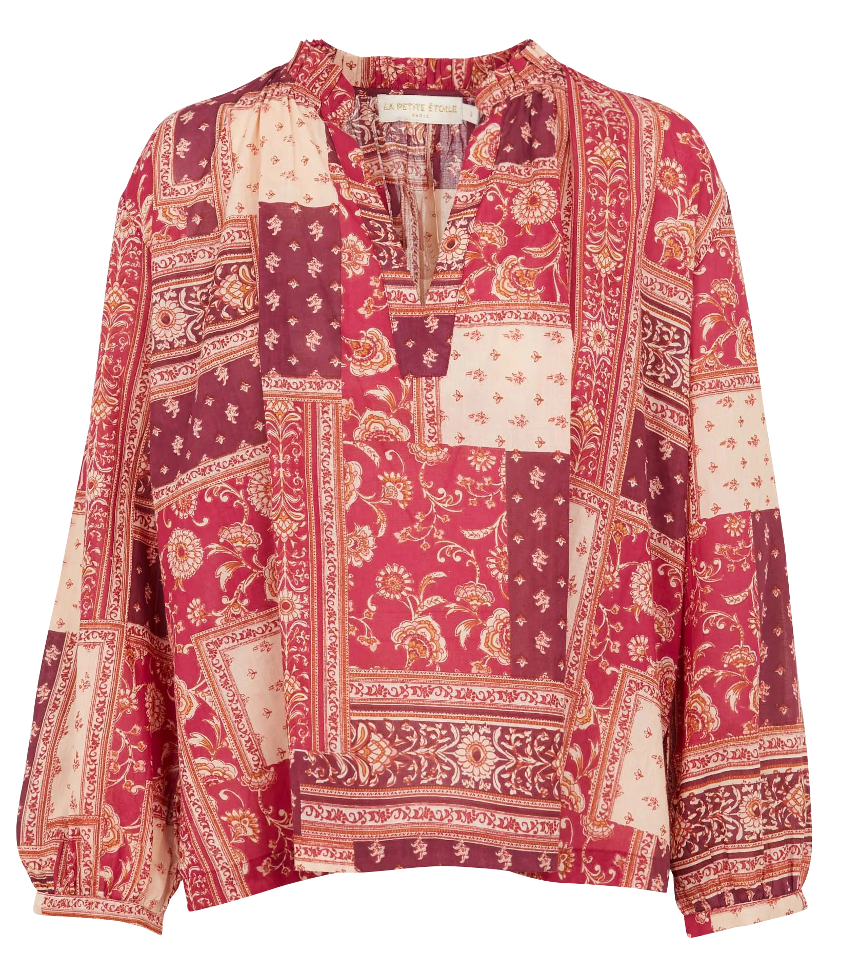  LA PETITE ETOILE   KIANA - Camicia fluida collo serafino stampata in cotone | Blu