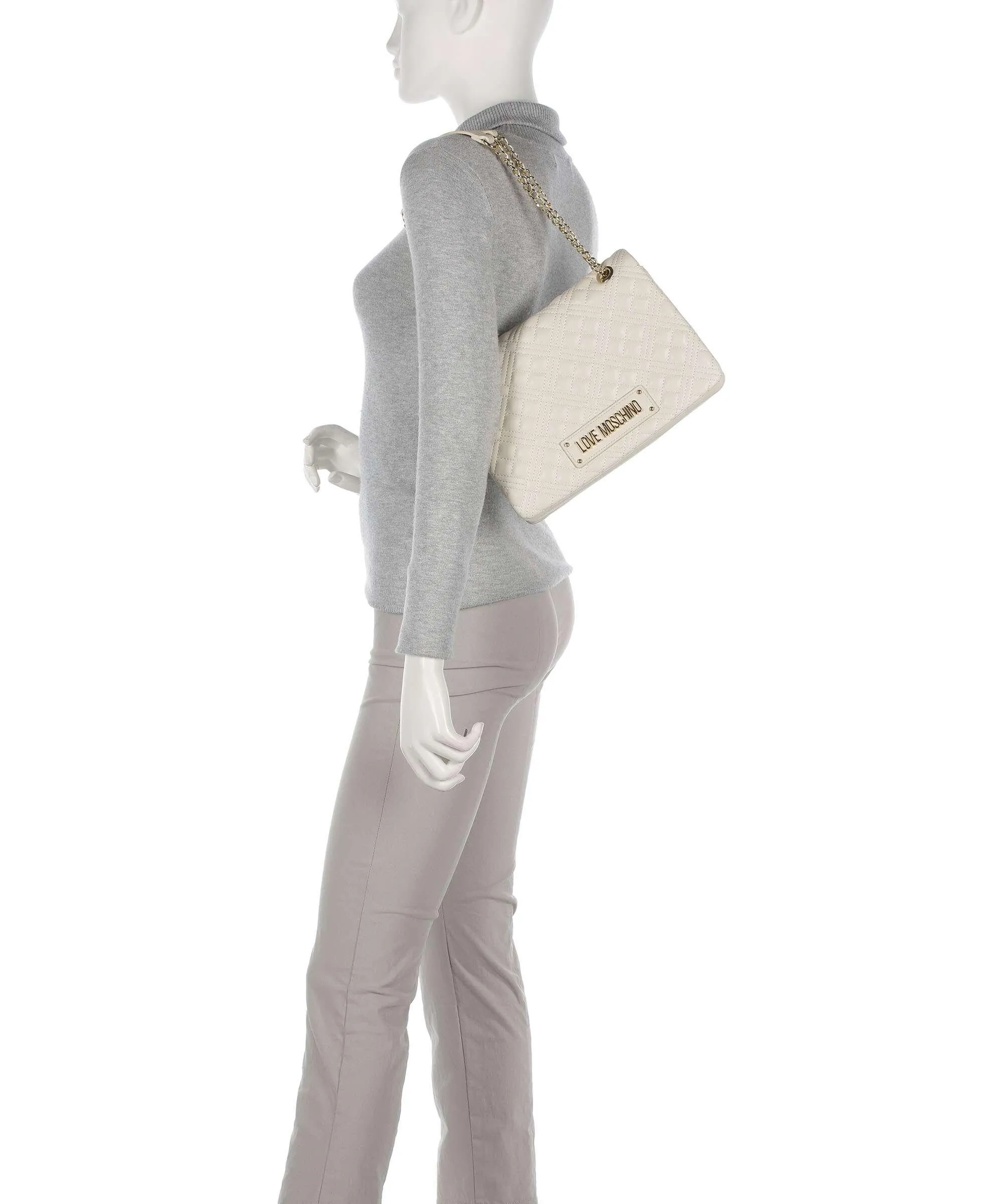  Love Moschino Quilted Borsa a spalla pelle sintetica beige  