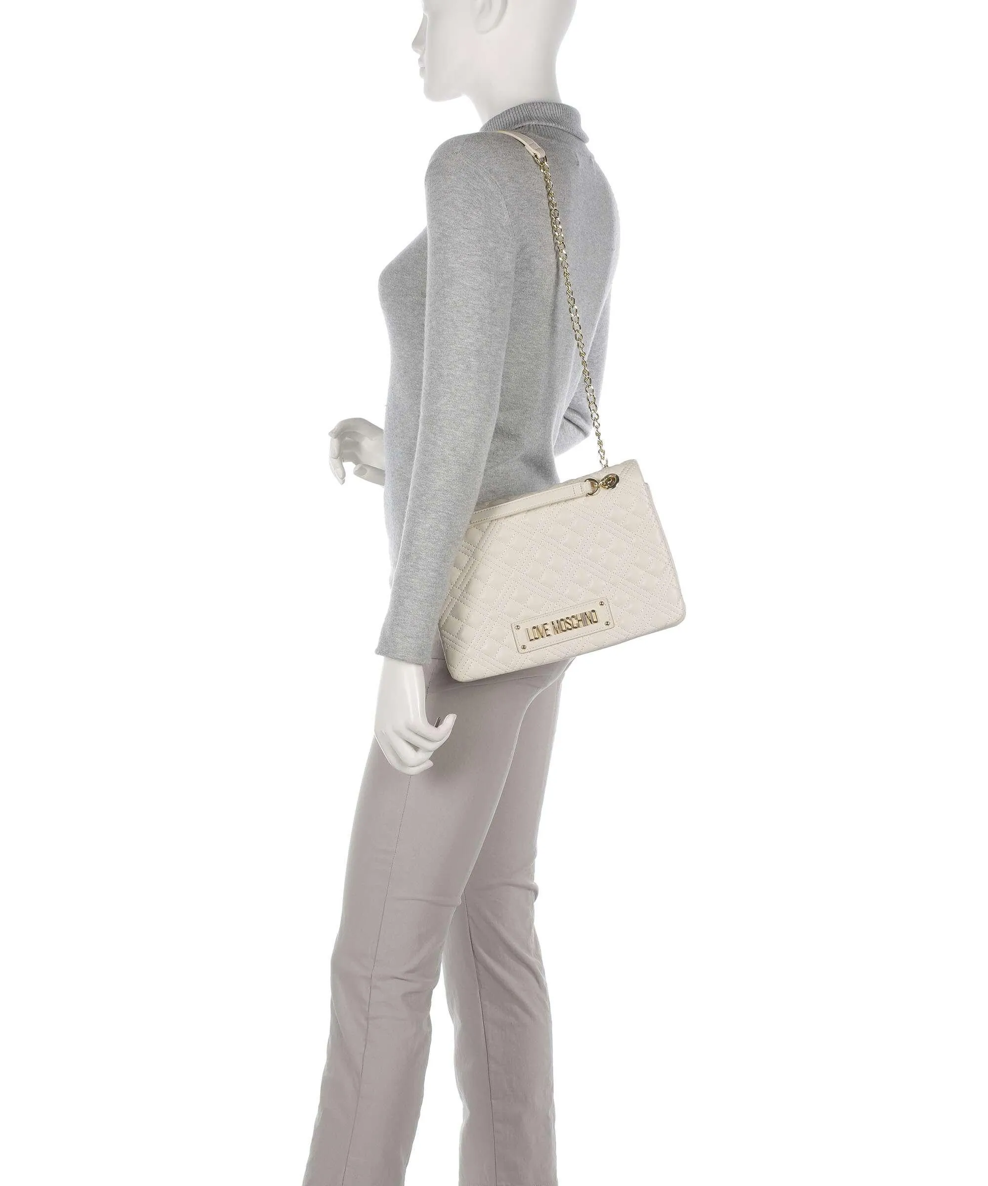  Love Moschino Quilted Borsa a spalla pelle sintetica beige  