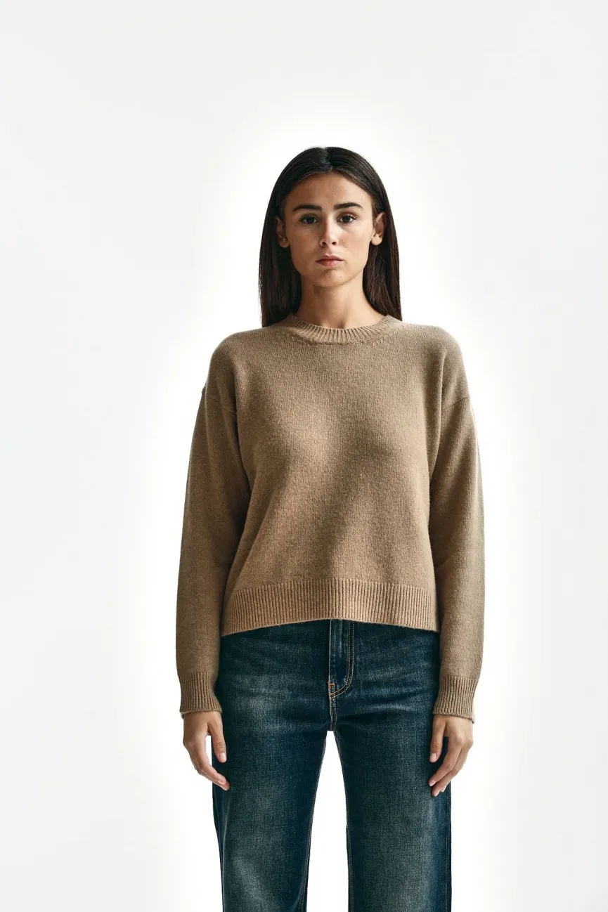 Maglia scatolina girocollo cammello 