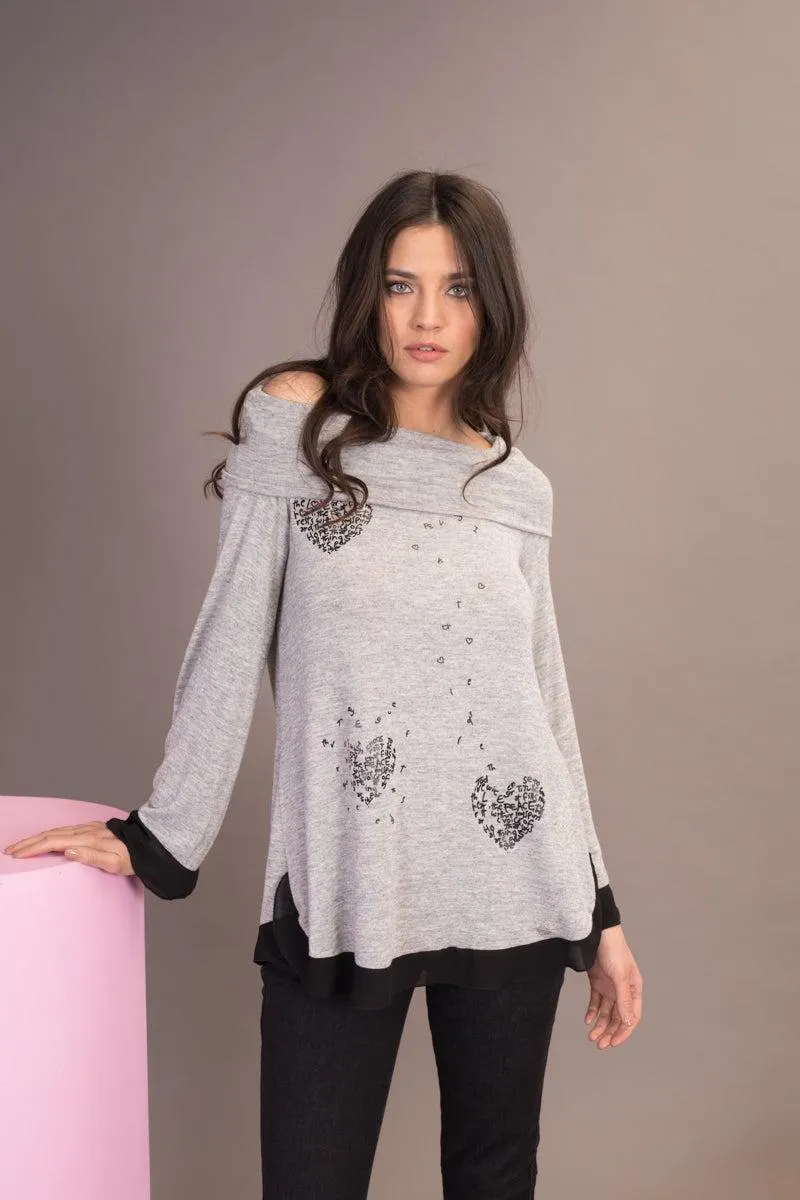 Maglia shiffer cuori GRIGIO-NERO