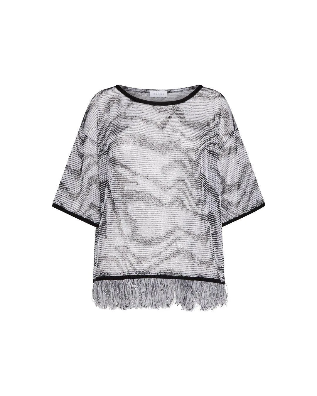 Maglia traforata lurex NERO-PANNA