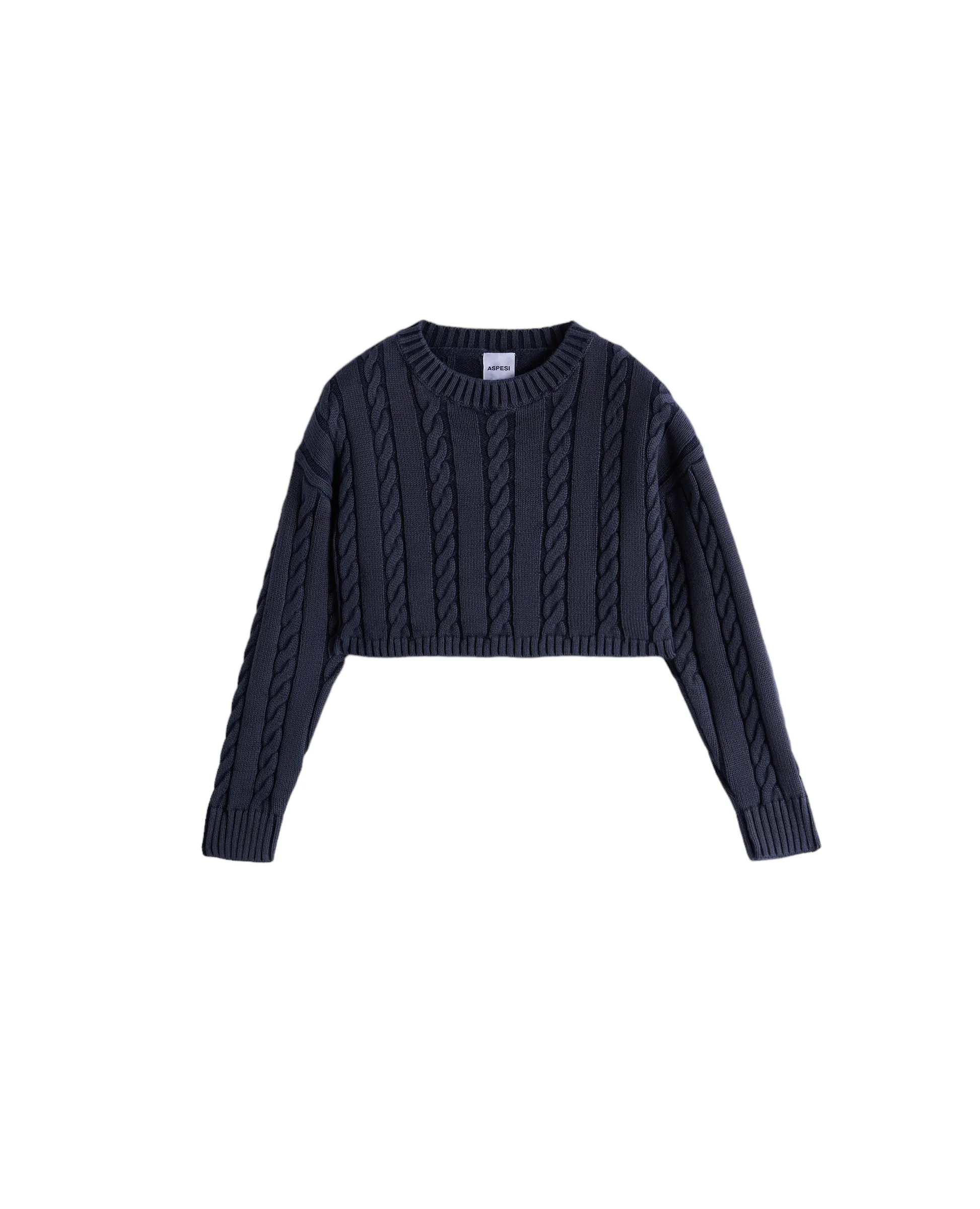 Maglia tricot cropped blu per bambina