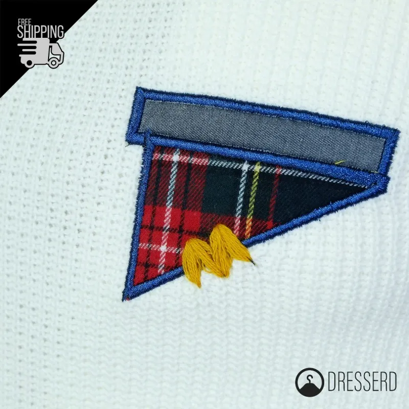 Maglia Uomo Dresserd Trama Lavorata e Ricamo lato cuore Toppe Fantasia in Lavorazione Maglione Made in Italy