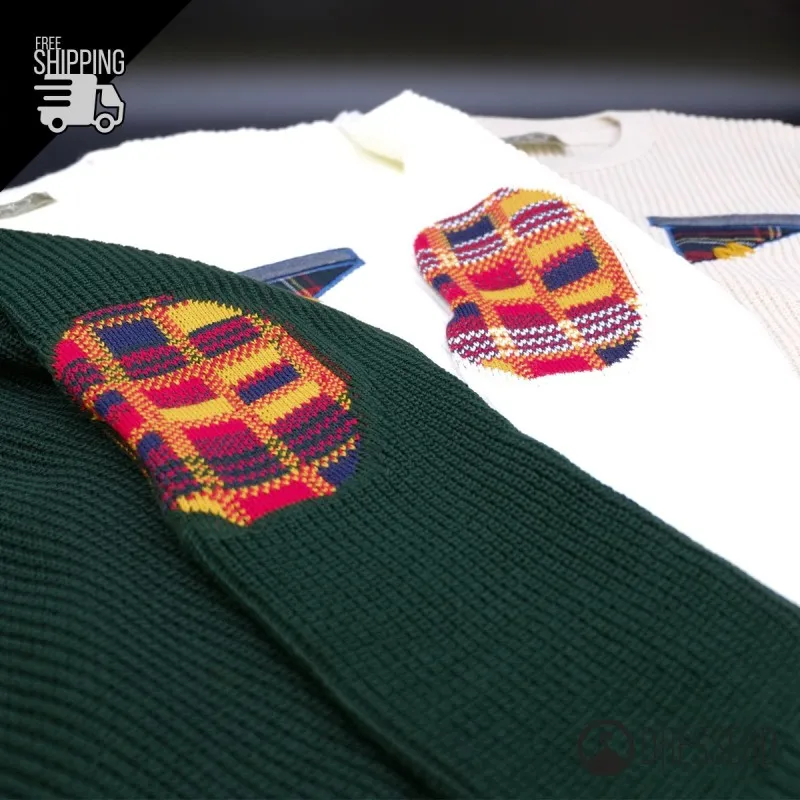 Maglia Uomo Dresserd Trama Lavorata e Ricamo lato cuore Toppe Fantasia in Lavorazione Maglione Made in Italy