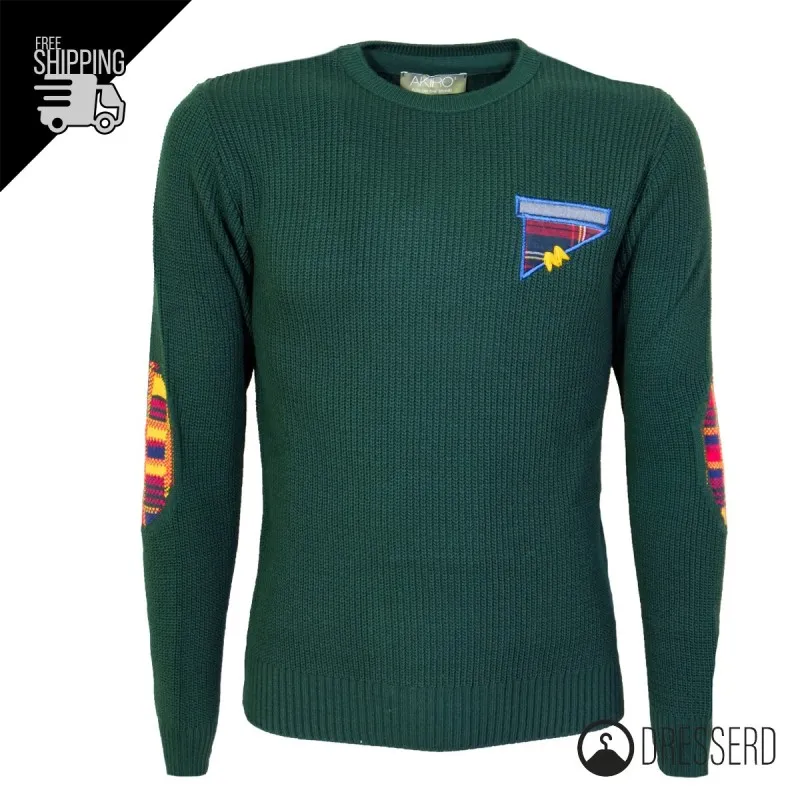 Maglia Uomo Dresserd Trama Lavorata e Ricamo lato cuore Toppe Fantasia in Lavorazione Maglione Made in Italy