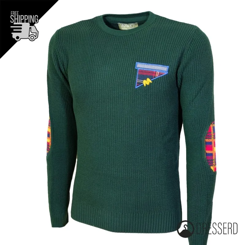 Maglia Uomo Dresserd Trama Lavorata e Ricamo lato cuore Toppe Fantasia in Lavorazione Maglione Made in Italy