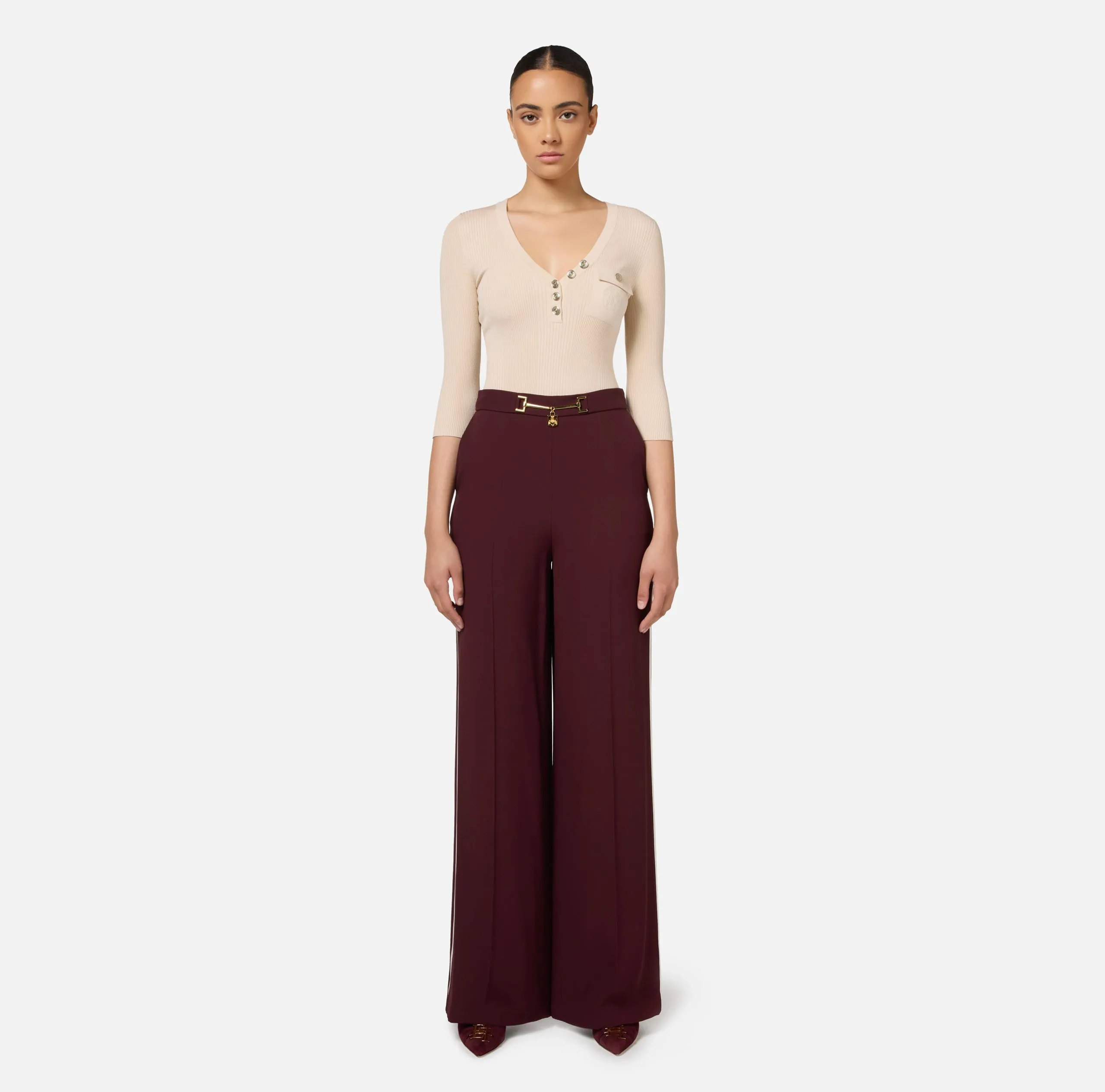 Maglia Viscosa Seta Costine Ricamo logo Lattice Elisabetta Franchi
