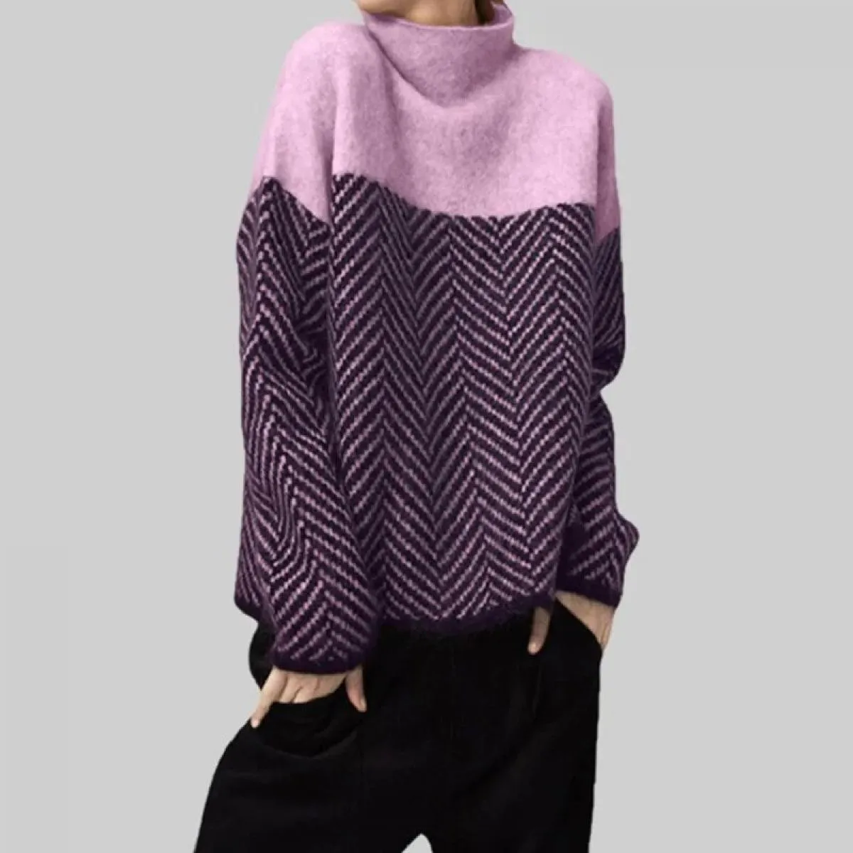 Maglieria mezzo dolcevita in colori abbinati 2023 Autunno Inverno Nuovo colore sciolto con maglione pullover da donna