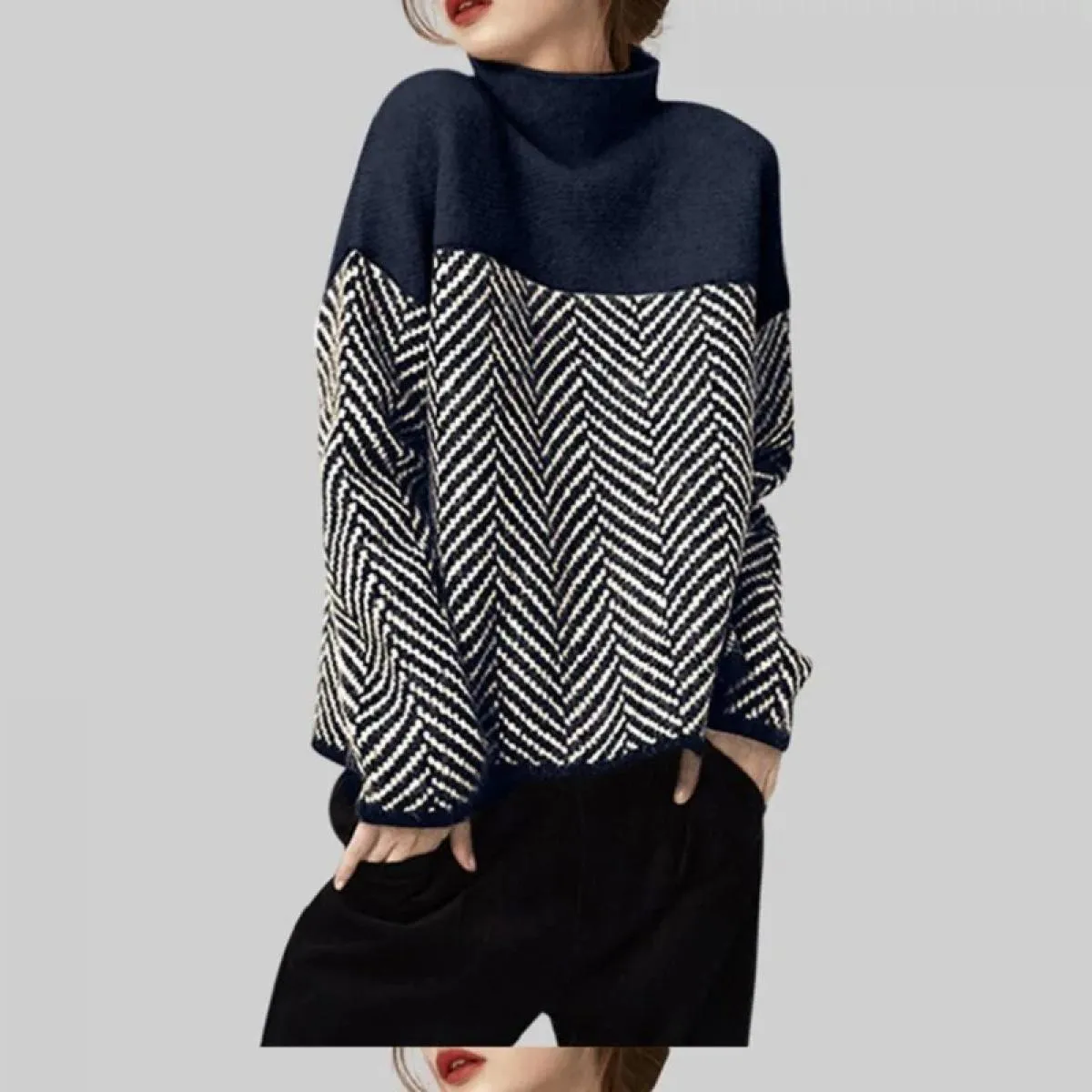 Maglieria mezzo dolcevita in colori abbinati 2023 Autunno Inverno Nuovo colore sciolto con maglione pullover da donna