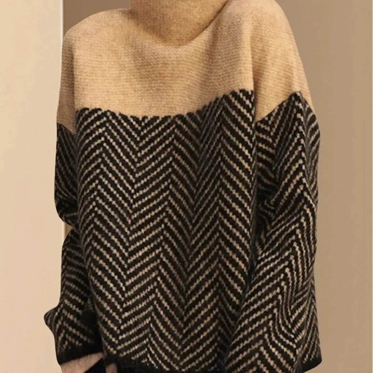 Maglieria mezzo dolcevita in colori abbinati 2023 Autunno Inverno Nuovo colore sciolto con maglione pullover da donna