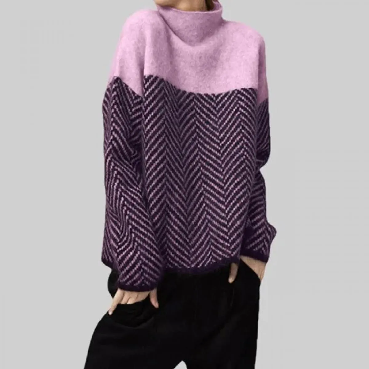 Maglieria mezzo dolcevita in colori abbinati 2023 Autunno Inverno Nuovo colore sciolto con maglione pullover da donna