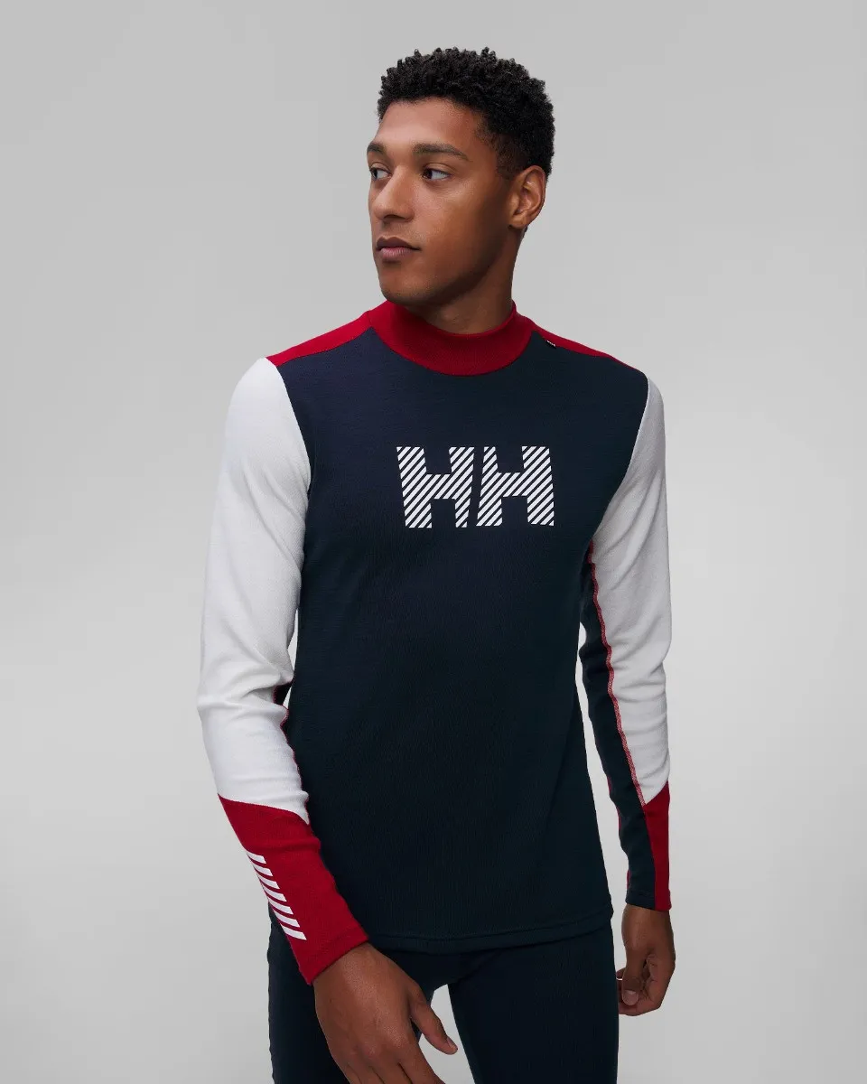 Maglietta a maniche lunghe termoattiva blu scuro-bianco da uomo Helly Hansen Lifa Merino Midlogo 49543-11