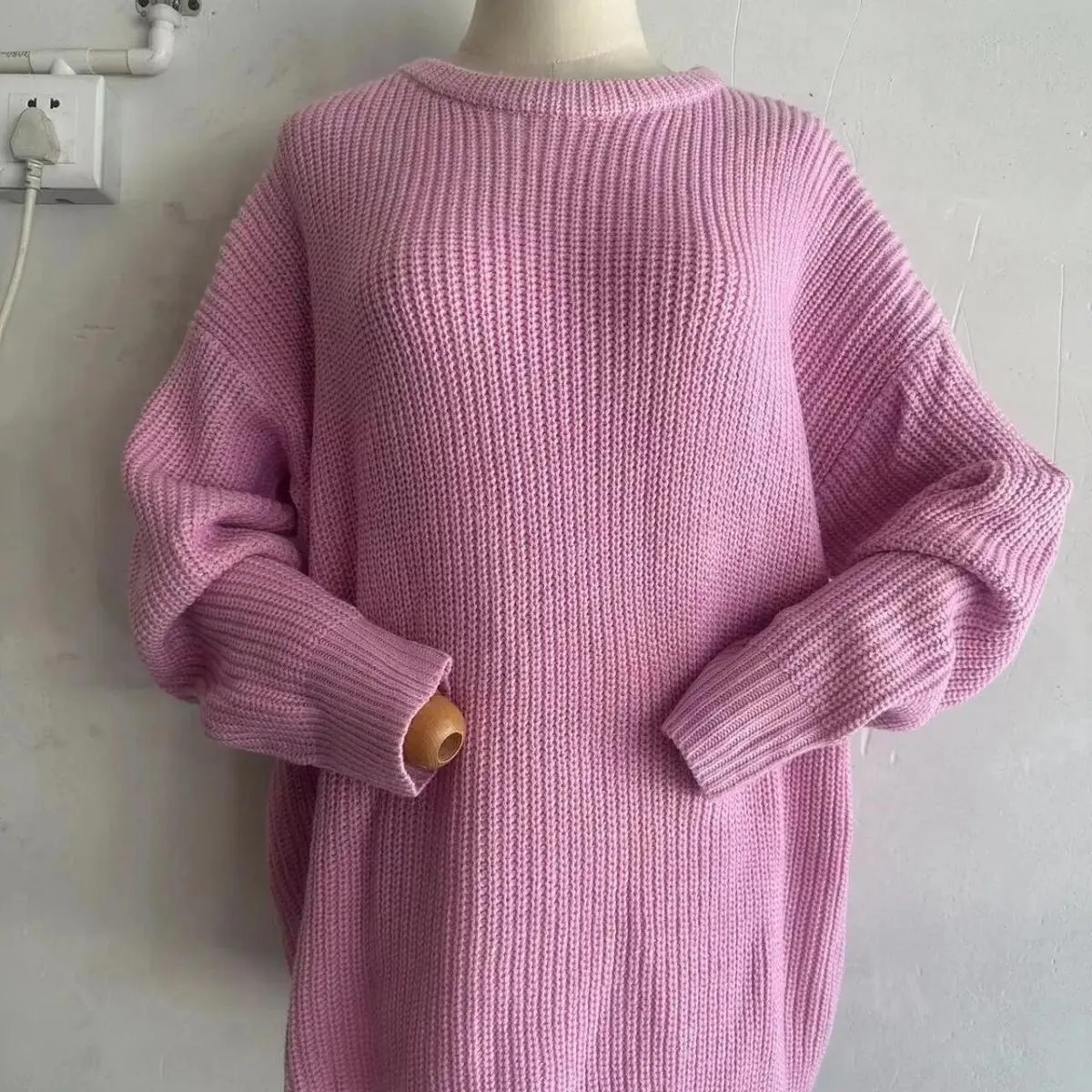 Maglione Donna 2023 Nuovo Autunno Inverno Sciolto Girocollo Tinta Unita Manica Lunga Lavorato A Maglia Cappotto Pullover Donna