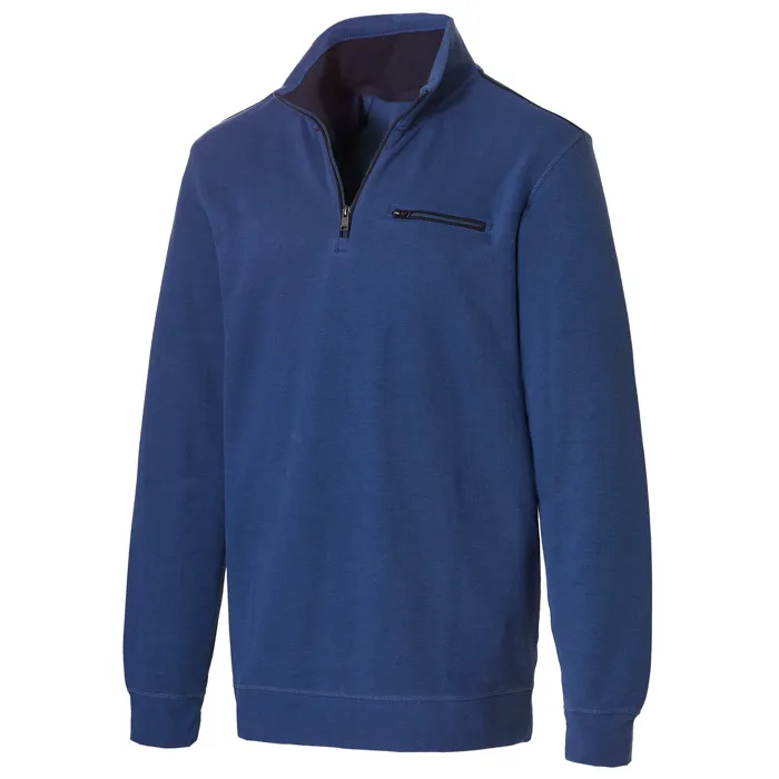 Maglione in cotone a maglia fine Pre End big men con zip e tasca sul petto Blu