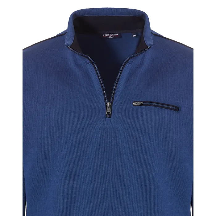 Maglione in cotone a maglia fine Pre End big men con zip e tasca sul petto Blu