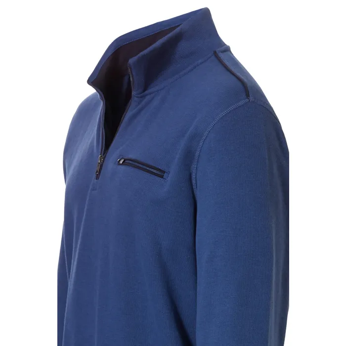 Maglione in cotone a maglia fine Pre End big men con zip e tasca sul petto Blu