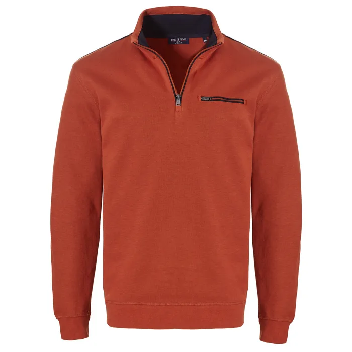 Maglione in cotone a maglia fine Pre End big men con zip e tasca sul petto Cognac