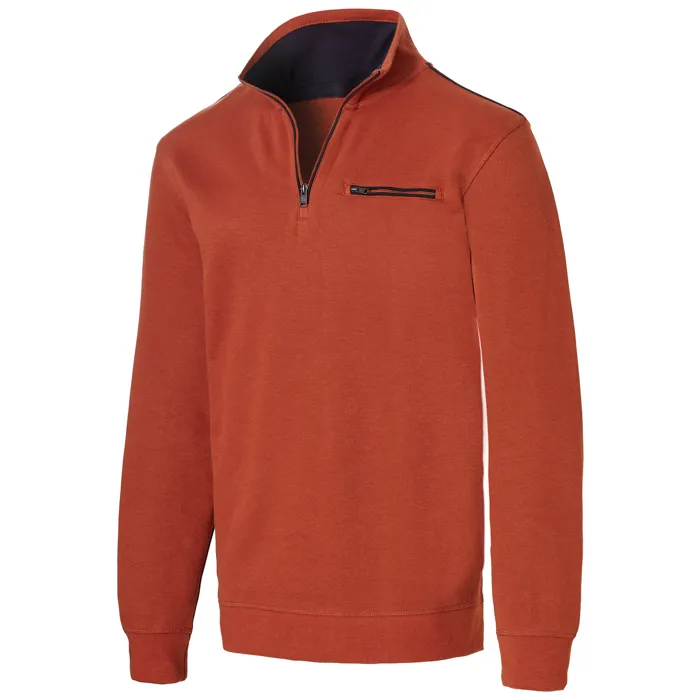 Maglione in cotone a maglia fine Pre End big men con zip e tasca sul petto Cognac