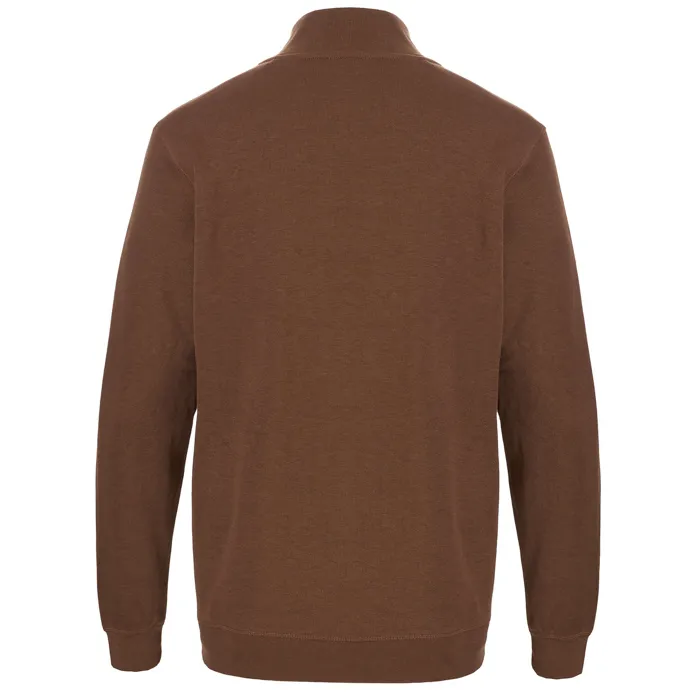 Maglione in cotone a maglia fine Pre End big men con zip e tasca sul petto Marrone