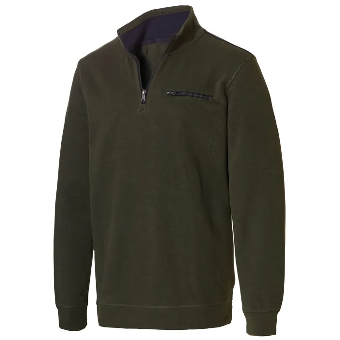Maglione in cotone a maglia fine Pre End big men con zip e tasca sul petto Verde