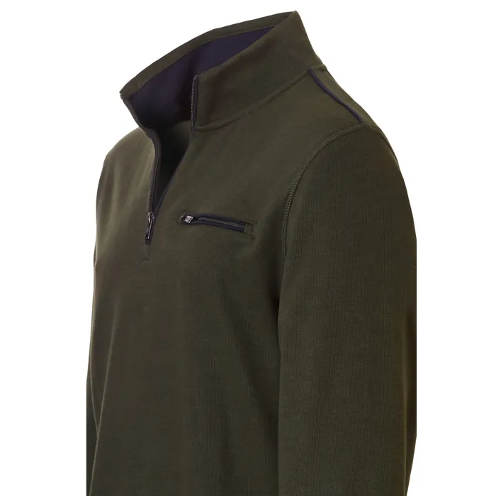 Maglione in cotone a maglia fine Pre End big men con zip e tasca sul petto Verde