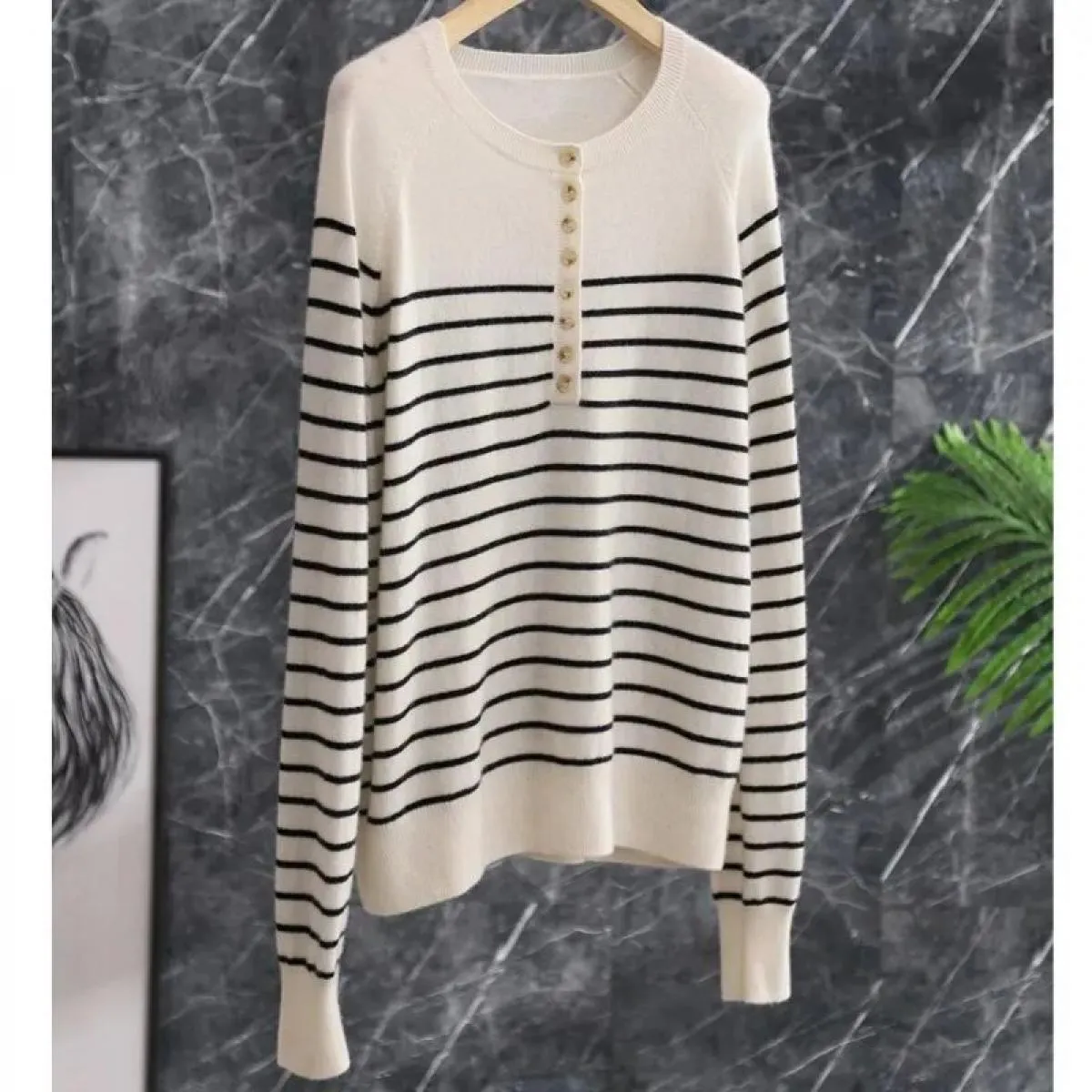 Maglione lavorato a maglia snellente allentato girocollo a righe a maniche lunghe da donna  Top Abbigliamento donna