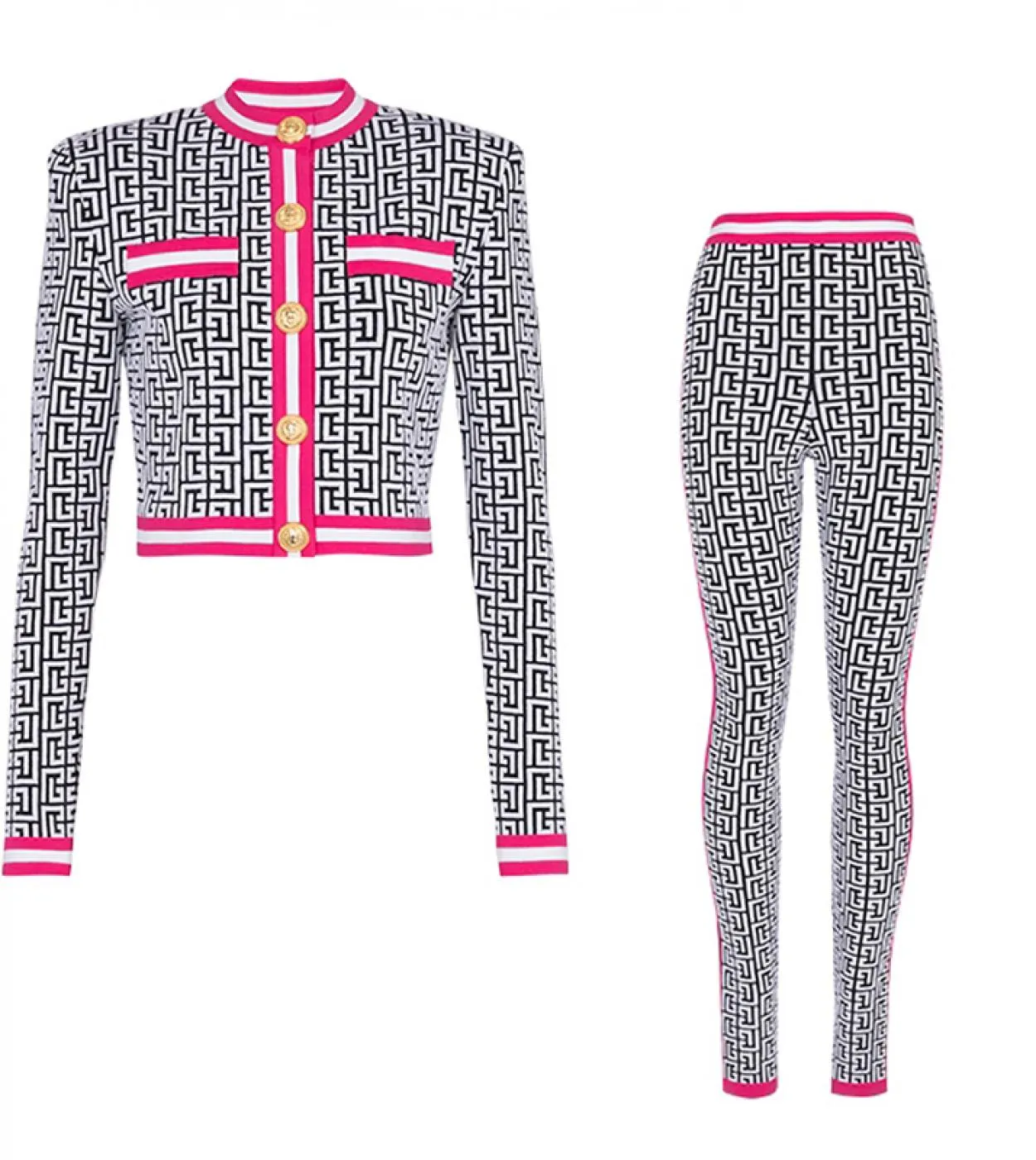 Maglione scozzese Pullover Cardigan Abito New Designergiacca da donna Bottoni leone doro Top in maglia jacquard geometrica mono