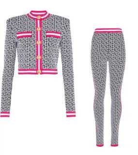 Maglione scozzese Pullover Cardigan Abito New Designergiacca da donna Bottoni leone doro Top in maglia jacquard geometrica mono