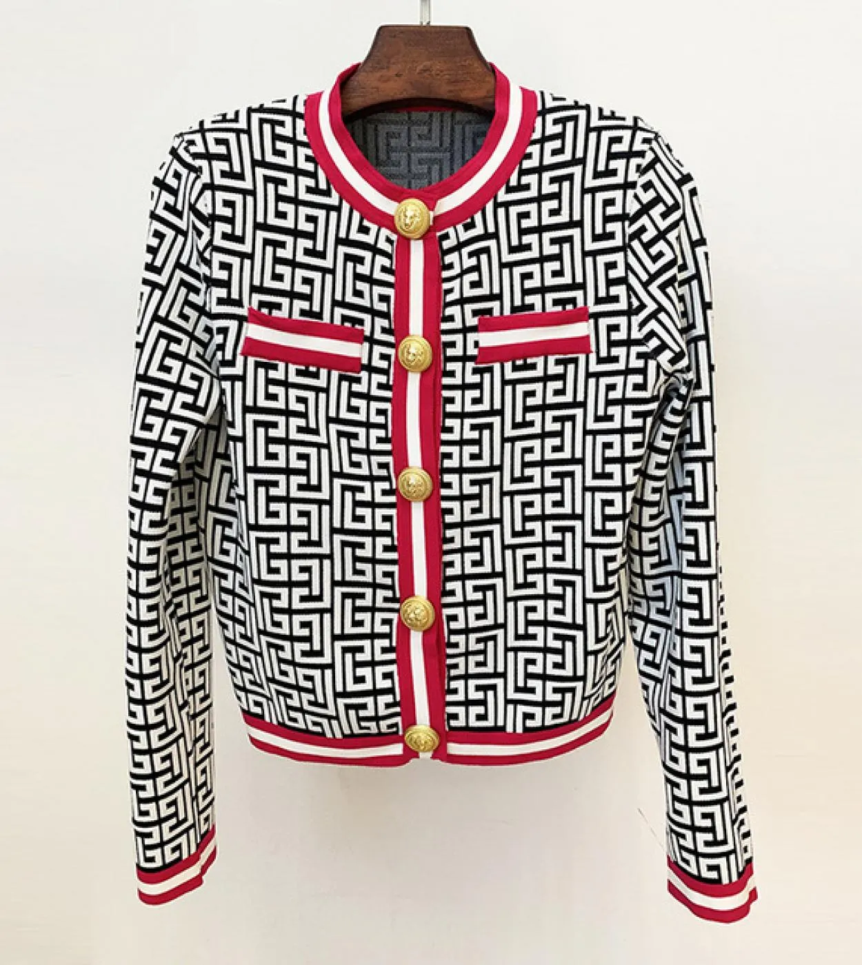 Maglione scozzese Pullover Cardigan Abito New Designergiacca da donna Bottoni leone doro Top in maglia jacquard geometrica mono
