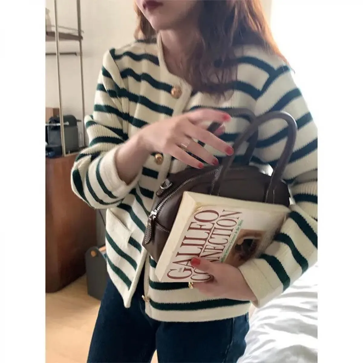 Maglioni da donna Cardigan Cardigan lavorato a maglia a righe Donna Autunno Inverno Cappotto maglione corto allentato spesso