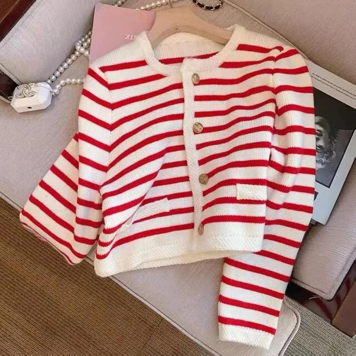 Maglioni da donna Cardigan Cardigan lavorato a maglia a righe Donna Autunno Inverno Cappotto maglione corto allentato spesso