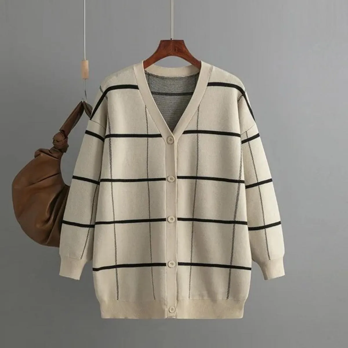 Maglioni per donna 2023 autunno inverno nuovo maglione lavorato a maglia cardigan cappotto scozzese donna cardigan semplici larg