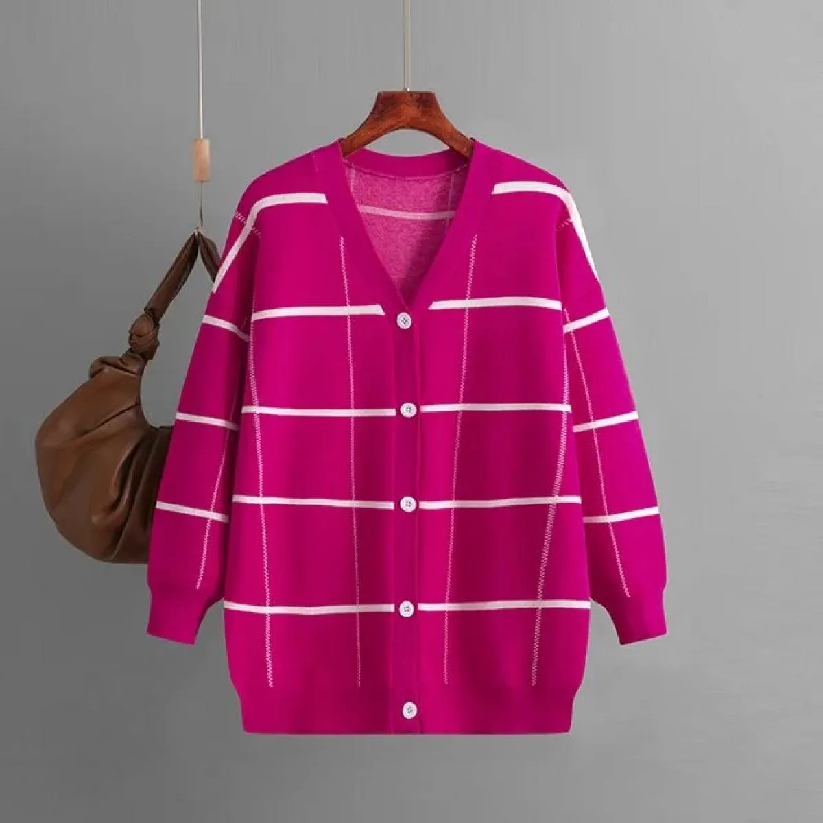 Maglioni per donna 2023 autunno inverno nuovo maglione lavorato a maglia cardigan cappotto scozzese donna cardigan semplici larg