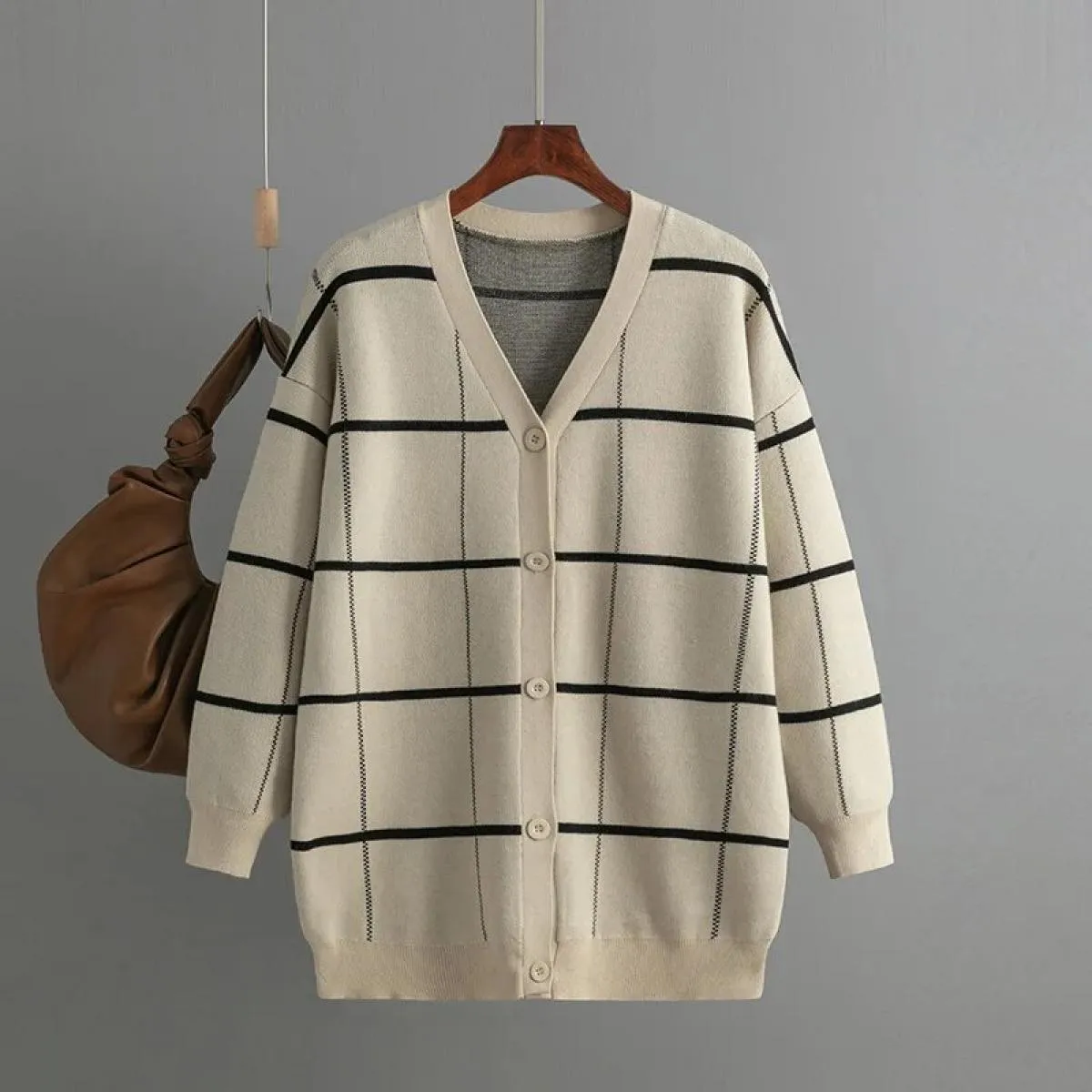 Maglioni per donna 2023 autunno inverno nuovo maglione lavorato a maglia cardigan cappotto scozzese donna cardigan semplici larg