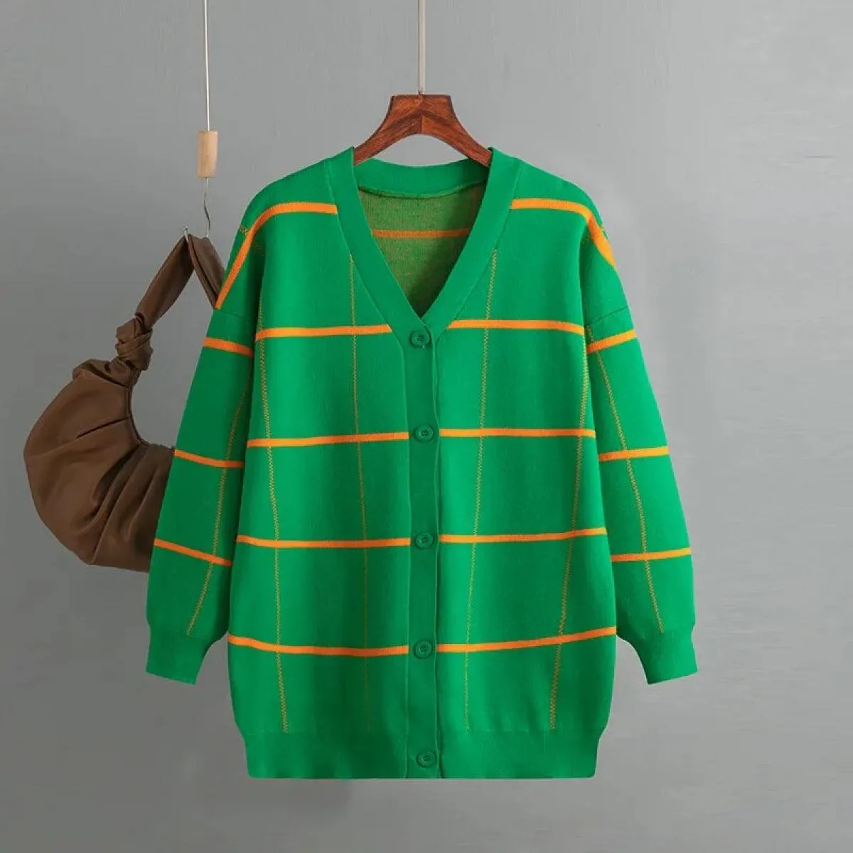 Maglioni per donna 2023 autunno inverno nuovo maglione lavorato a maglia cardigan cappotto scozzese donna cardigan semplici larg