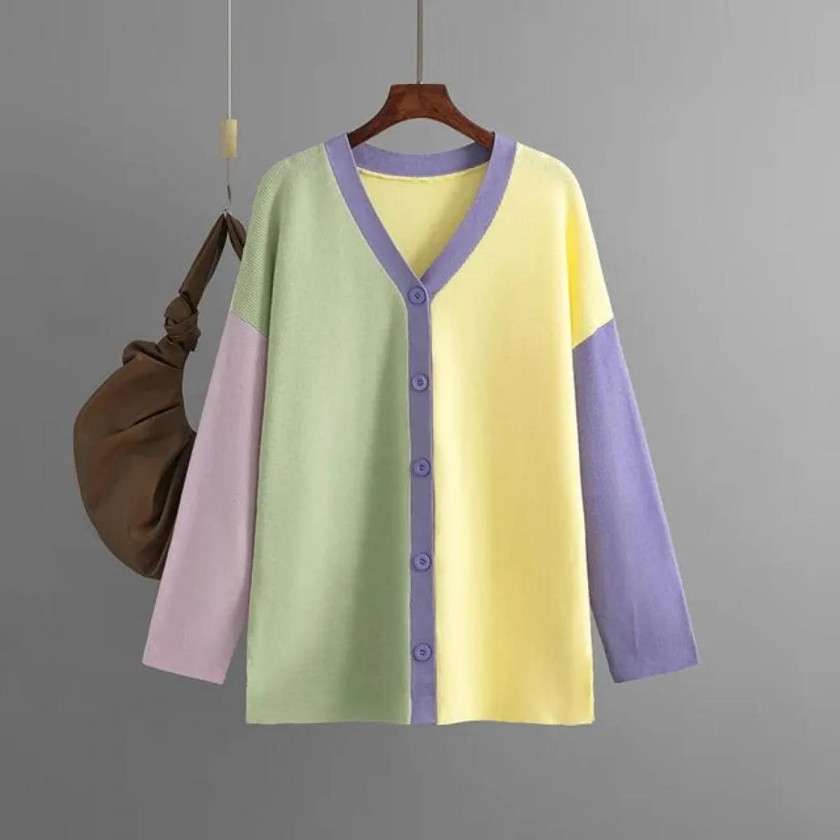 Maglioni per donna nuovo colore coordinato cardigan lavorato a maglia maglione colorato donna sciolto manica lunga cappotto medi