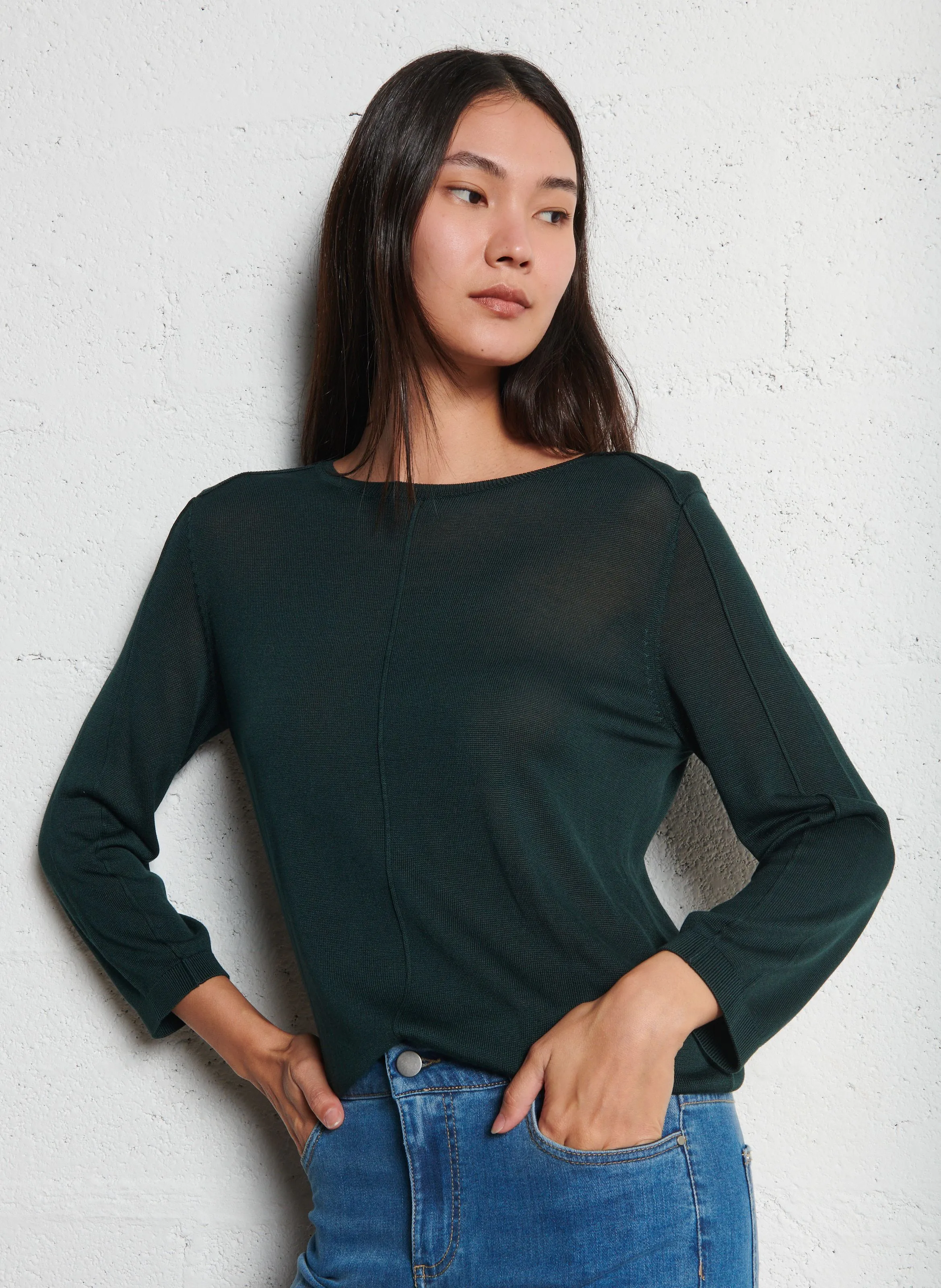  MAISON 123   CARLY - Maglione diritto a collo rotondo in maglia sottile | Verde