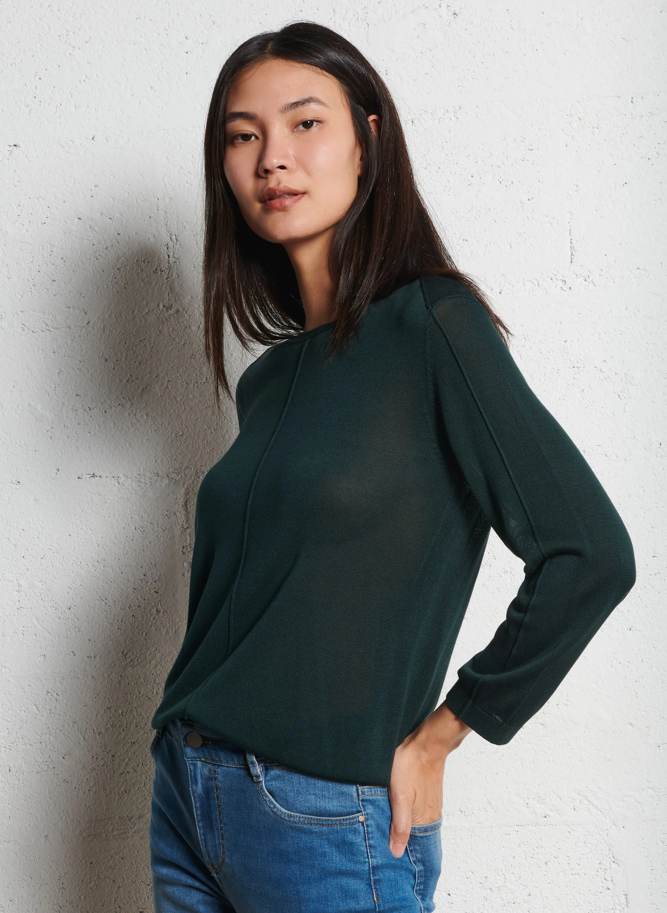  MAISON 123   CARLY - Maglione diritto a collo rotondo in maglia sottile | Verde