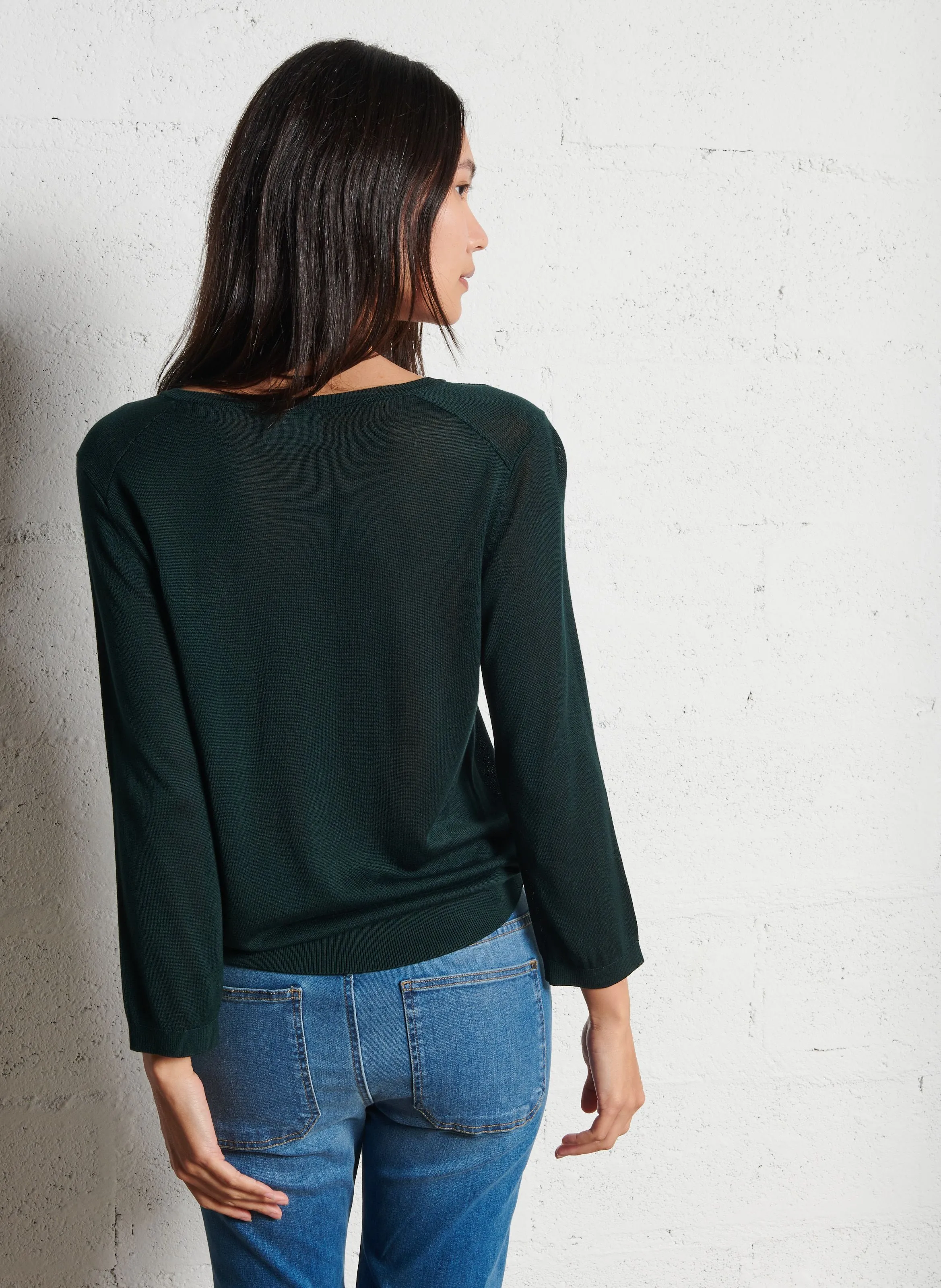  MAISON 123   CARLY - Maglione diritto a collo rotondo in maglia sottile | Verde