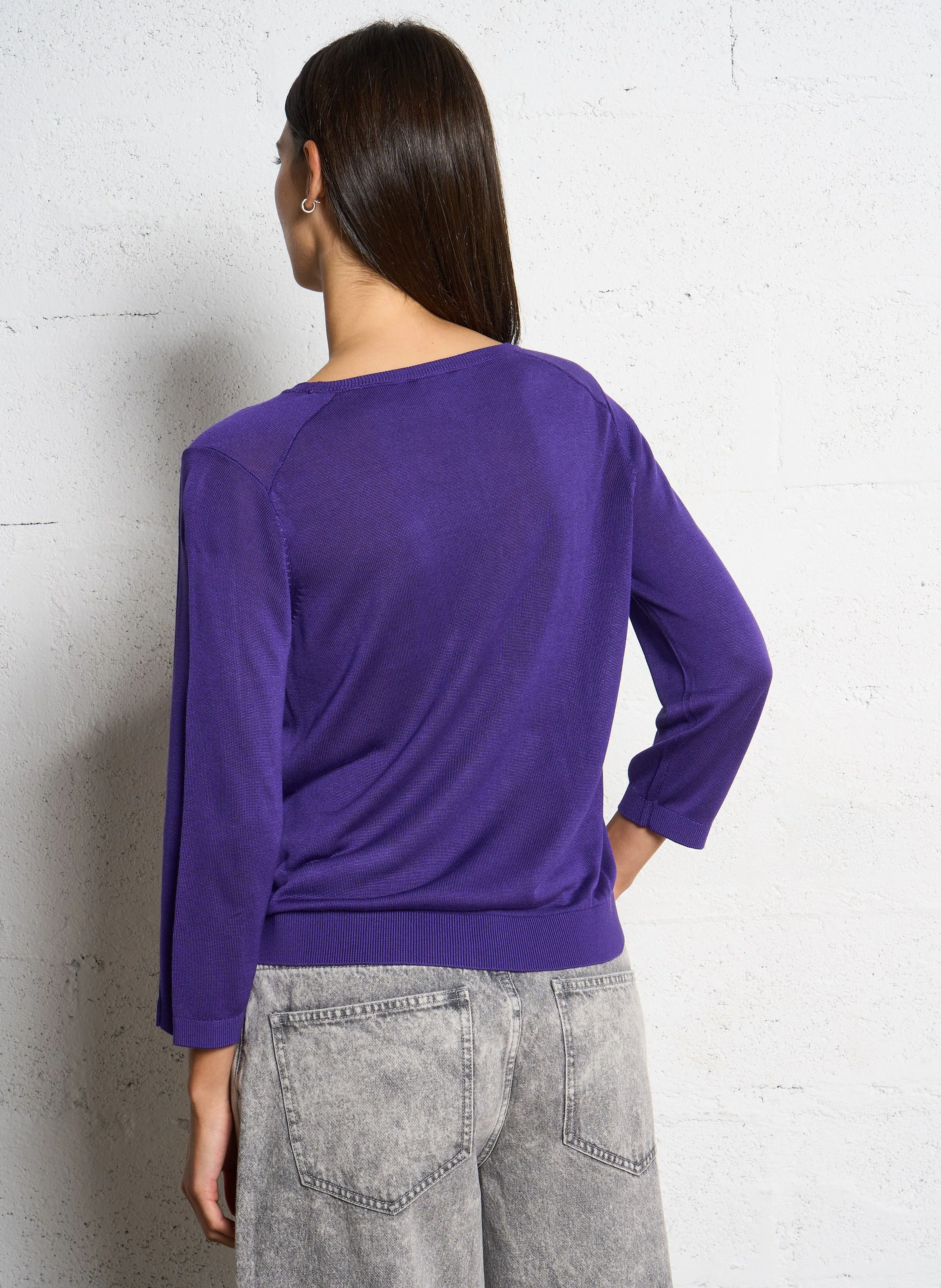  MAISON 123   CARLY - Maglione diritto a collo rotondo in maglia sottile | Viola