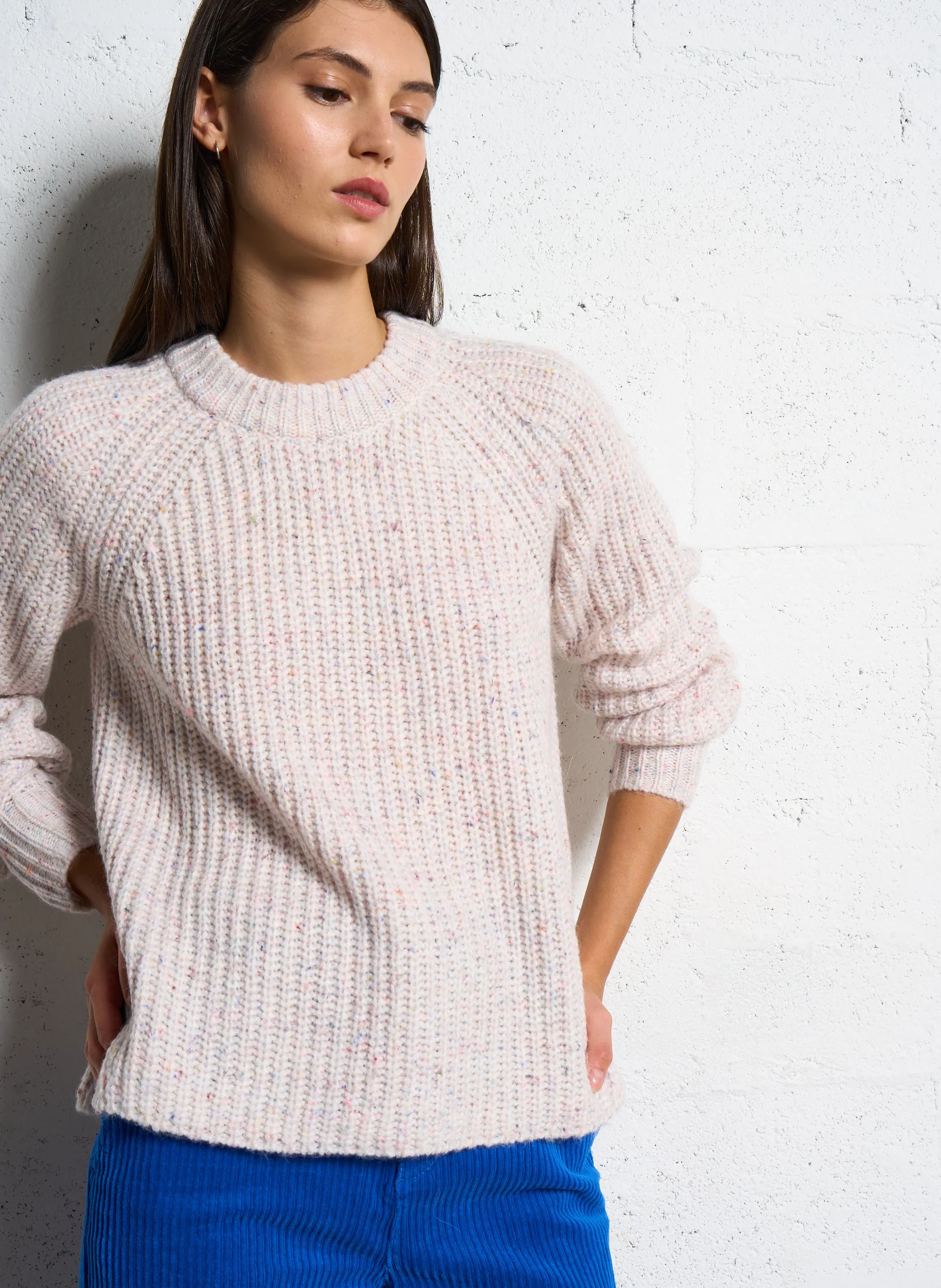  MAISON 123   CHIRLEY - Maglione scollo tondo dritto lavorato a maglia | Beige