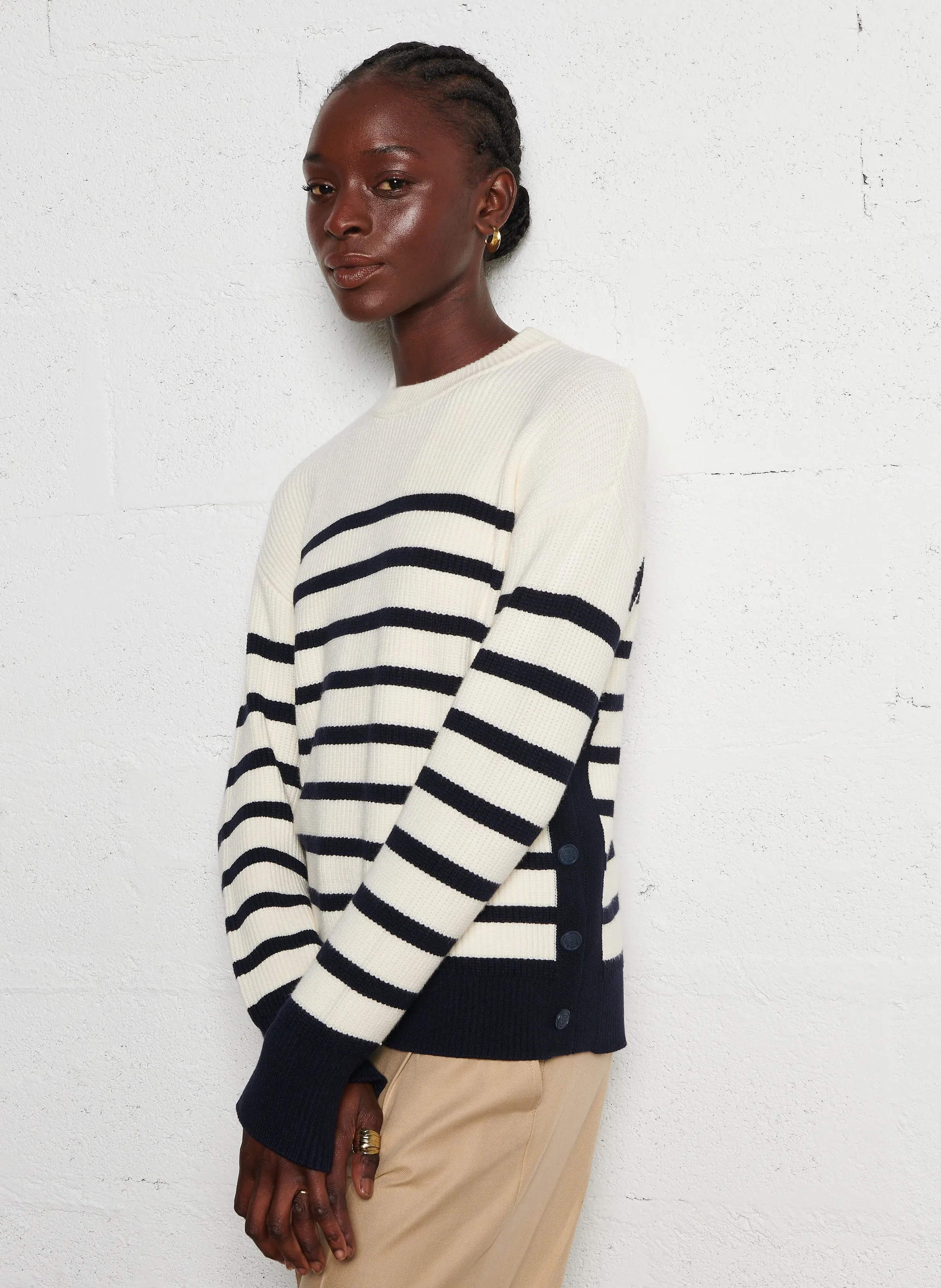  MAISON 123   CLIFF - Maglione scollo tondo dritto in maglia | Bianco